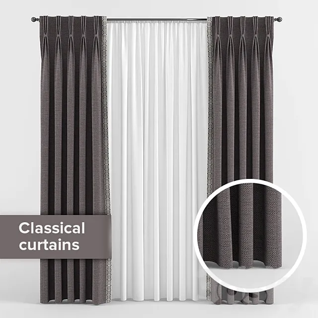 Curtains with triple pleats 3DS Max Model