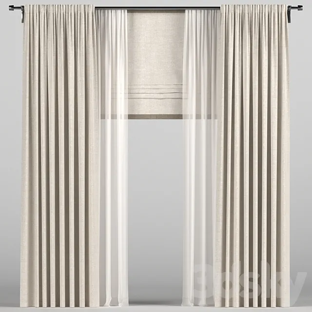 Curtains with tulle and a roman curtain. 3ds Max