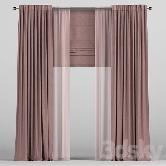 Curtains with tulle and a roman curtain. 3ds Max