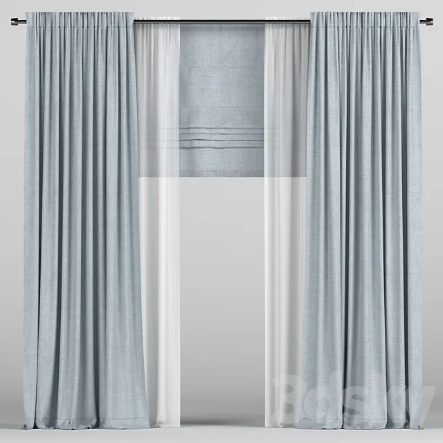 Curtains with tulle and roman. 3ds Max