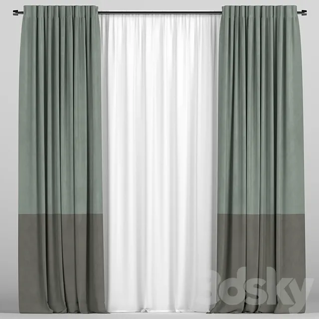 Curtains with tulle in two colors 3DS Max Model