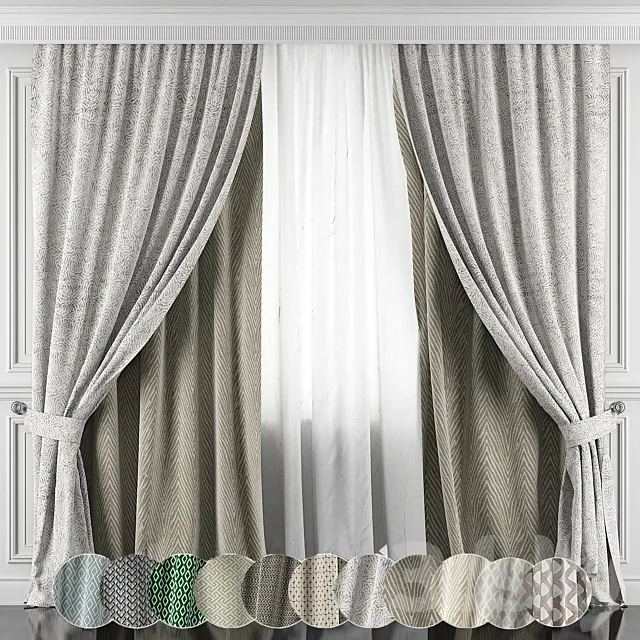 Curtains with window and moldings 366-371 3DS Max Model