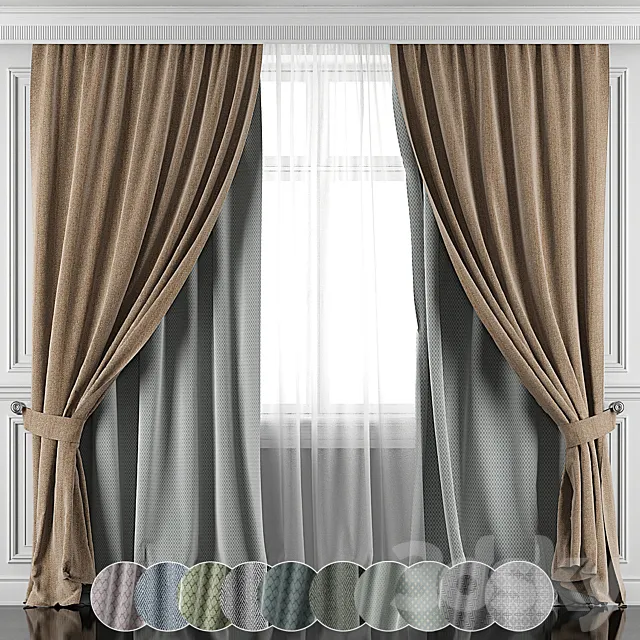 Curtains with window and moldings 396-401 3ds Max