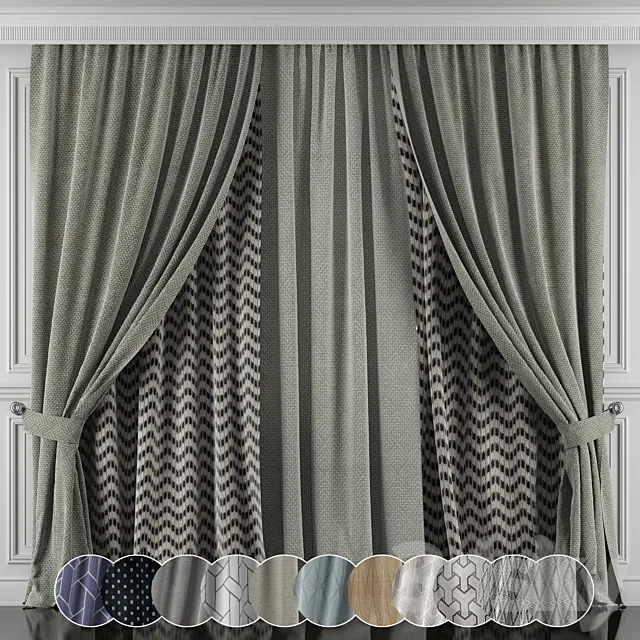 Curtains with window and moldings 426-431 3DSMax File