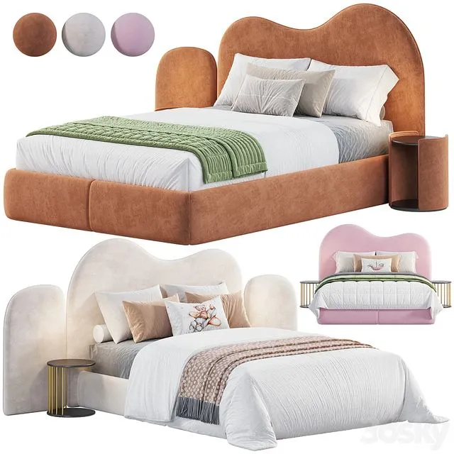Curved Bedhead Boucle bed 3dsMax Model