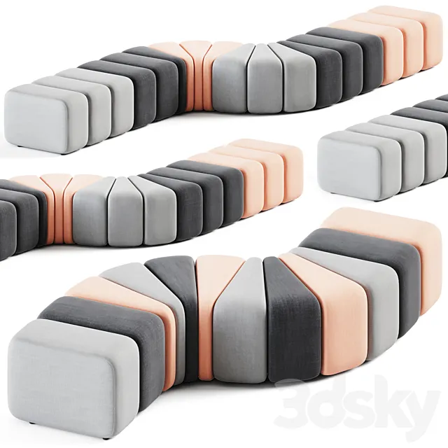 Curved Modul Pouffe by Bla Station 3ds Max
