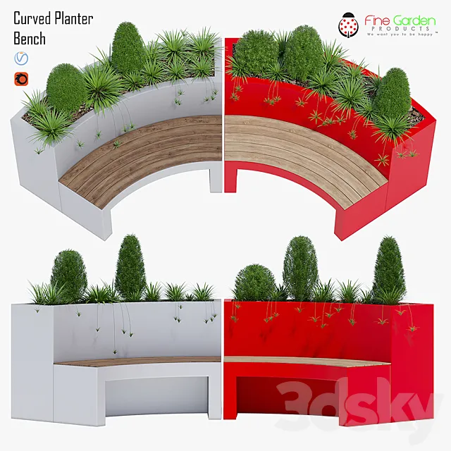 Curved planter bench one 3ds Max