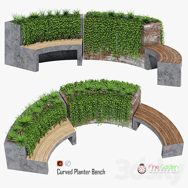 Curved planter bench two 3DS Max Model