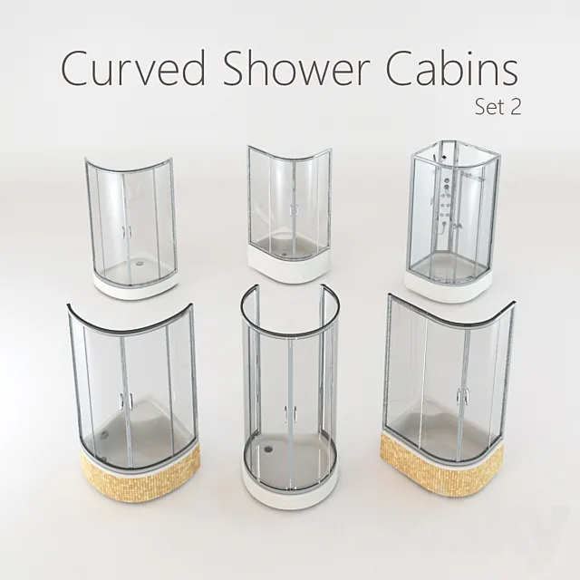 Curved Shower Cabins Set 2 3DSMax File