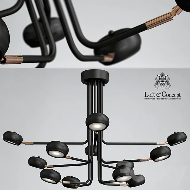 Curved Stix Chandelier 12 Black 3ds Max