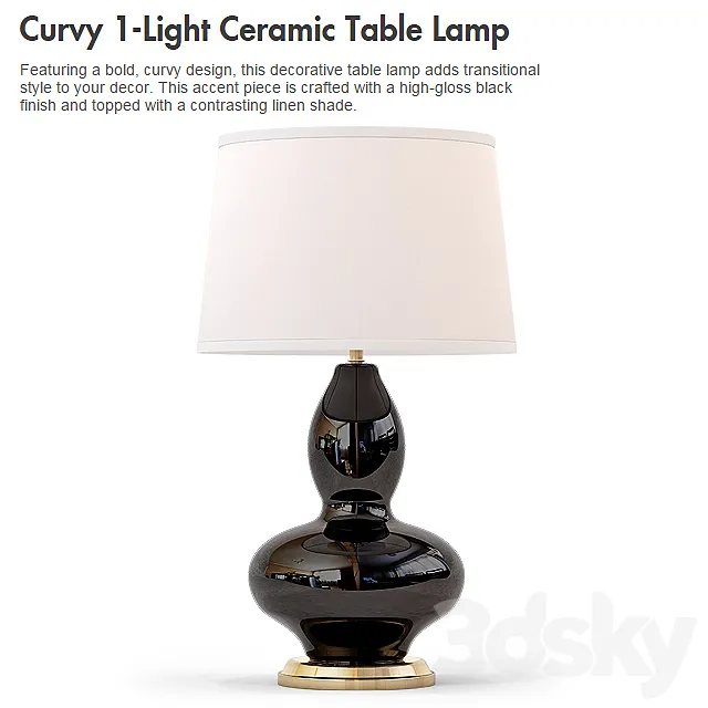 Curvy 1-Light Ceramic Table Lamp 3DS Max Model