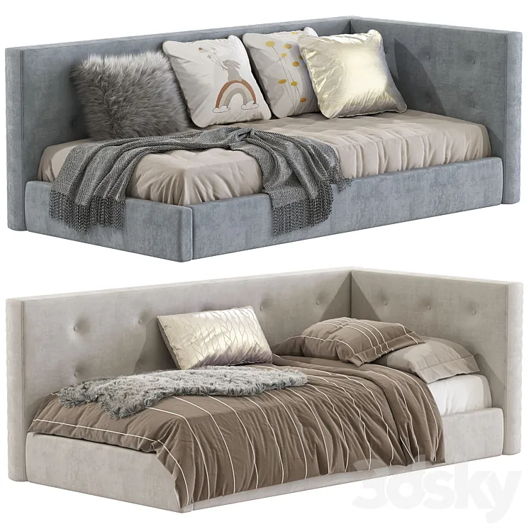 Cushy Upholstered Platform Corner Bed 2 3DS Max