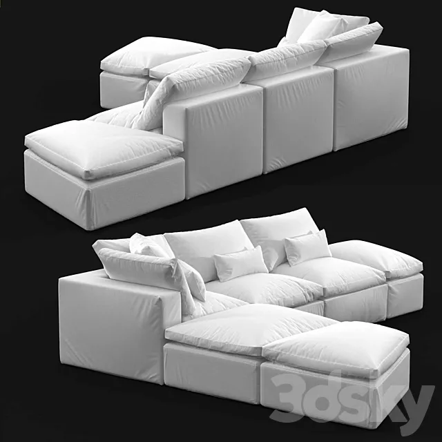 Custom made sectional sofa in white upholstery 3DSMax File