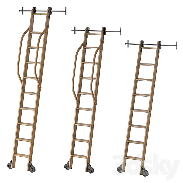 Custom Service Hardware Rolling Library Ladder 3DS Max Model