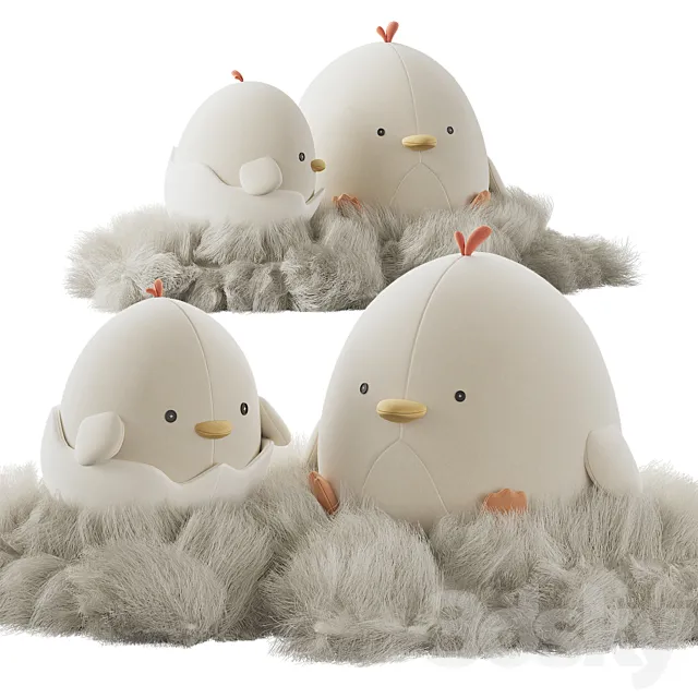 Cute plush chickens in a nest 3DS Max Model