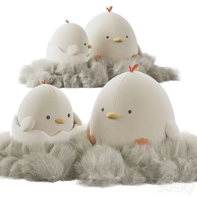 Cute plush chickens in a nest 3dsMax Model