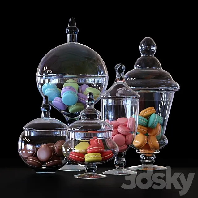 CYS Glass Candy Buffet Jar and Macaroons 3DSMax File