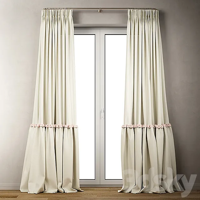 Сotton draped curtains with ruffles _ Curly curtains with ruffles 3DS Max Model