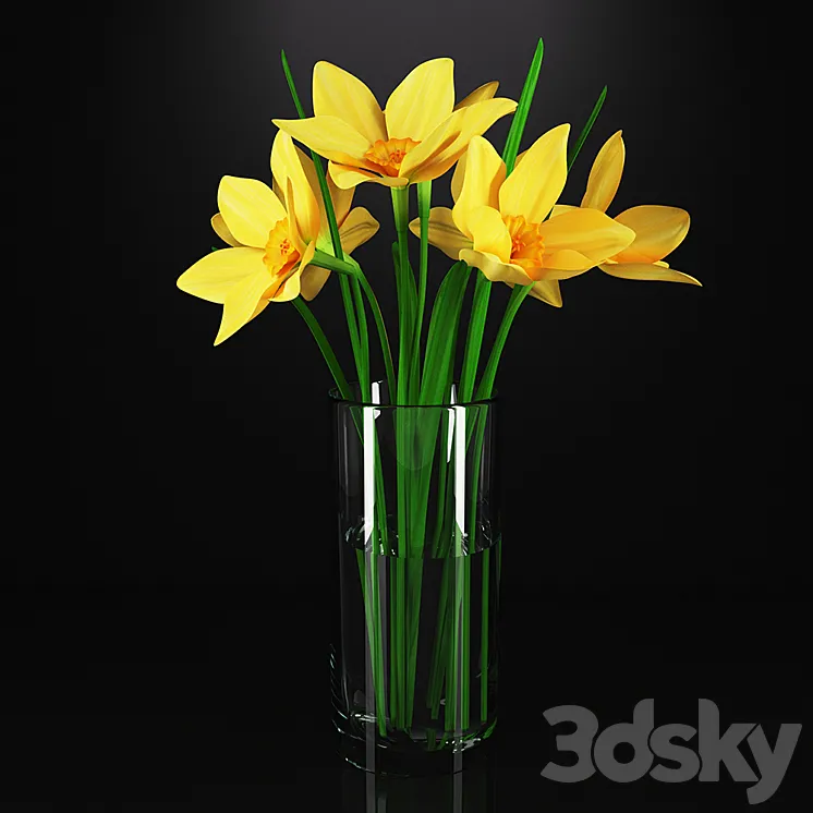 Daffodils in a glass vase 3DS Max