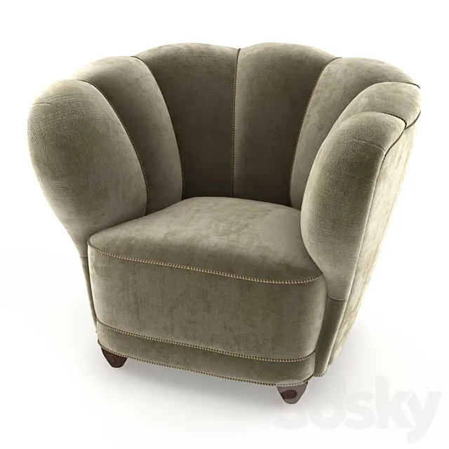Danish 1940s Viggo Boesen Style Club Chair in Beech and Mohair 3ds Max