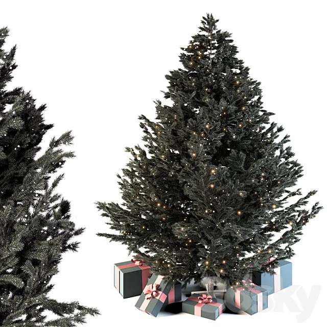 Dark christmas tree with boxes and garland 3DS Max Model