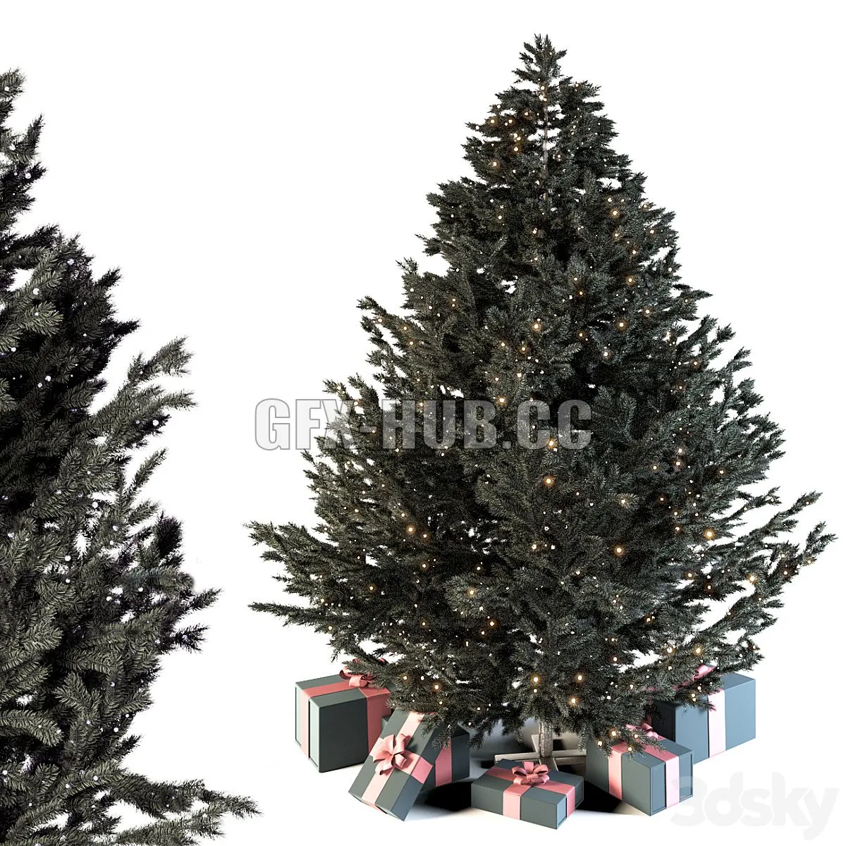 Dark christmas tree with boxes and garland 3dsMax Model