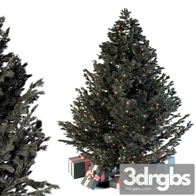 Dark christmas tree with boxes and garland