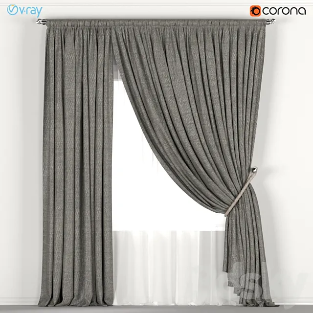 Dark curtains with a garter on the rope and tulle. 3DSMax File