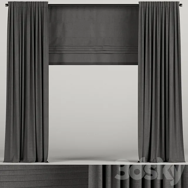 Dark curtains with roman blinds. 3ds Max