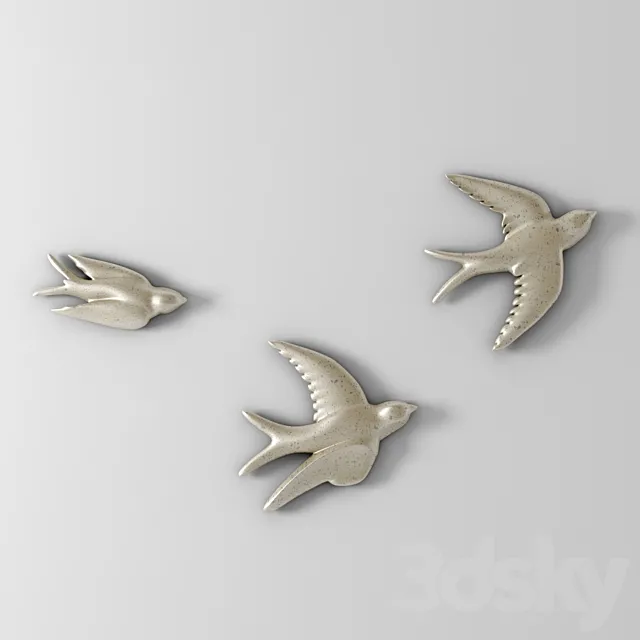 Decor Flying Birds In The Flower Pewter 3DS Max Model