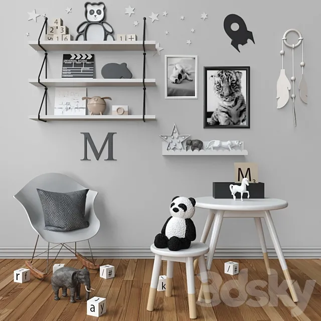 Decor for a children’s room. Toys chair and table 3ds Max