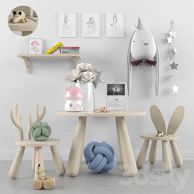 Decor for a children’s room with toys 2. Table chair 3ds Max