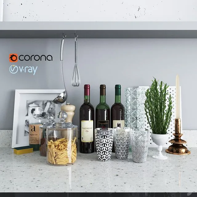 Decor for the kitchen with 3 bottles of wine 3dsMax Model