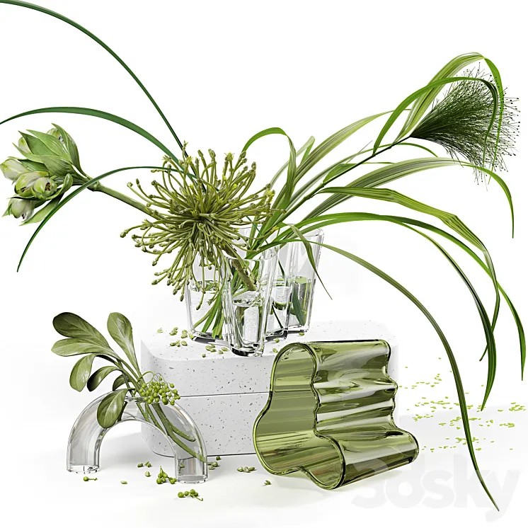 Decor set 047 with green plants AALTO VASE 3DS Max Model