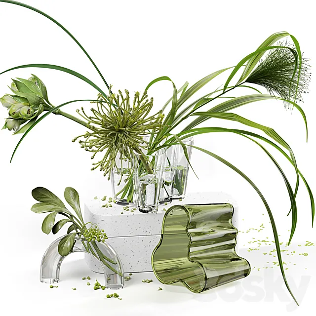 Decor set 047 with green plants AALTO VASE 3DSMax File