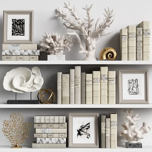 Decor Set 131 (corals sculptures books) 3dsMax Model