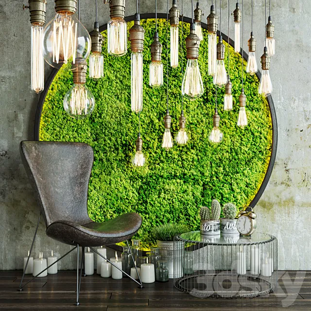 Decor set with moss and lamps 3DSMax File