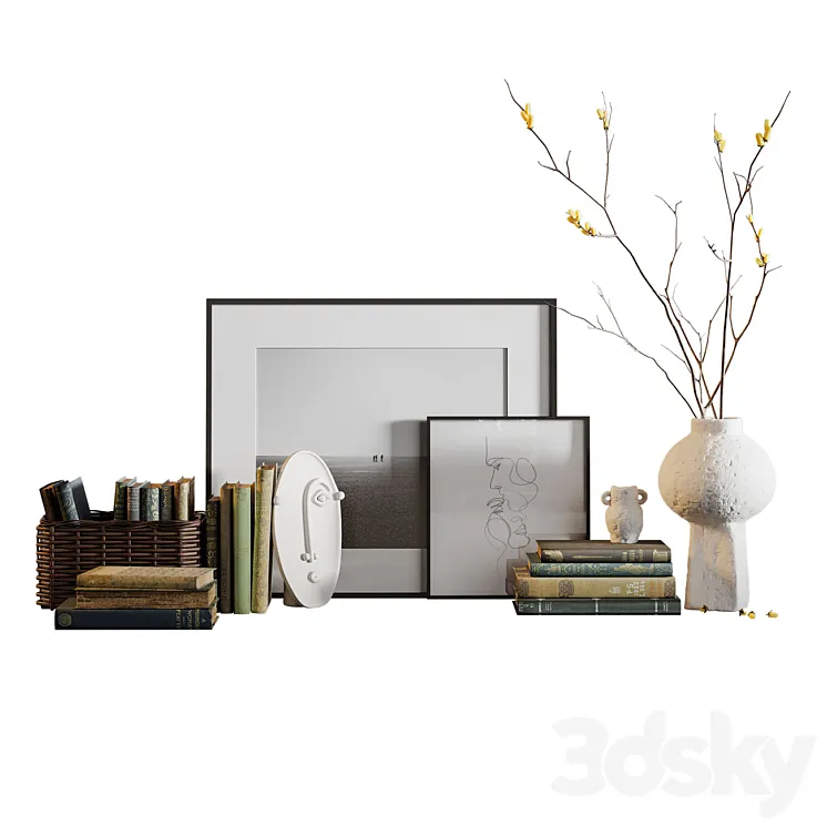 Decor set with vases and books 3DS Max