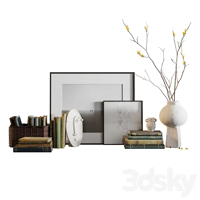 Decor set with vases and books 3DSMax File