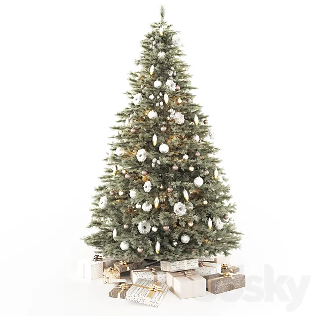Decorated Christmas tree model with gifts 3ds Max