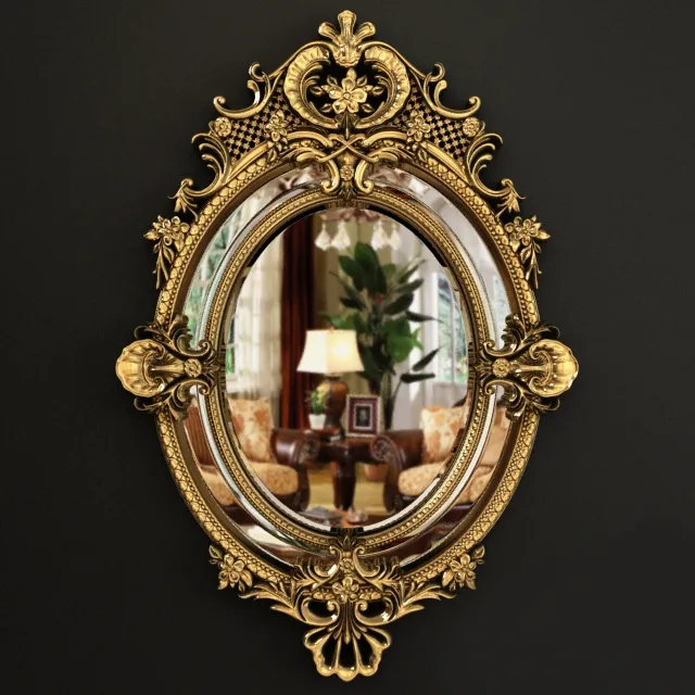 decoration – 19th Century French Louis XV Fine Gilt Carved Oval Mirror 3ds Max