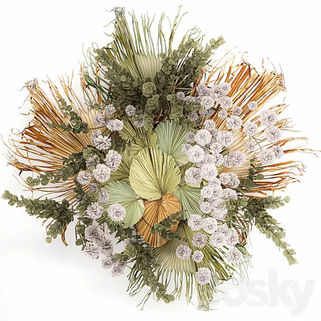 Decoration and installation for the wall of dried palm leaves wedding wreath of dried flowers. 230. 3ds Max