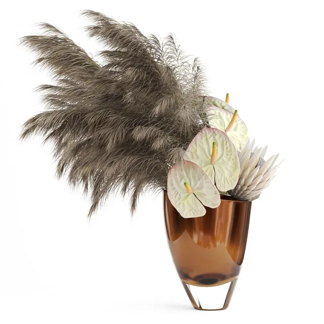 decoration – Anthuriums & Protea & Pampas grass 3ds Max