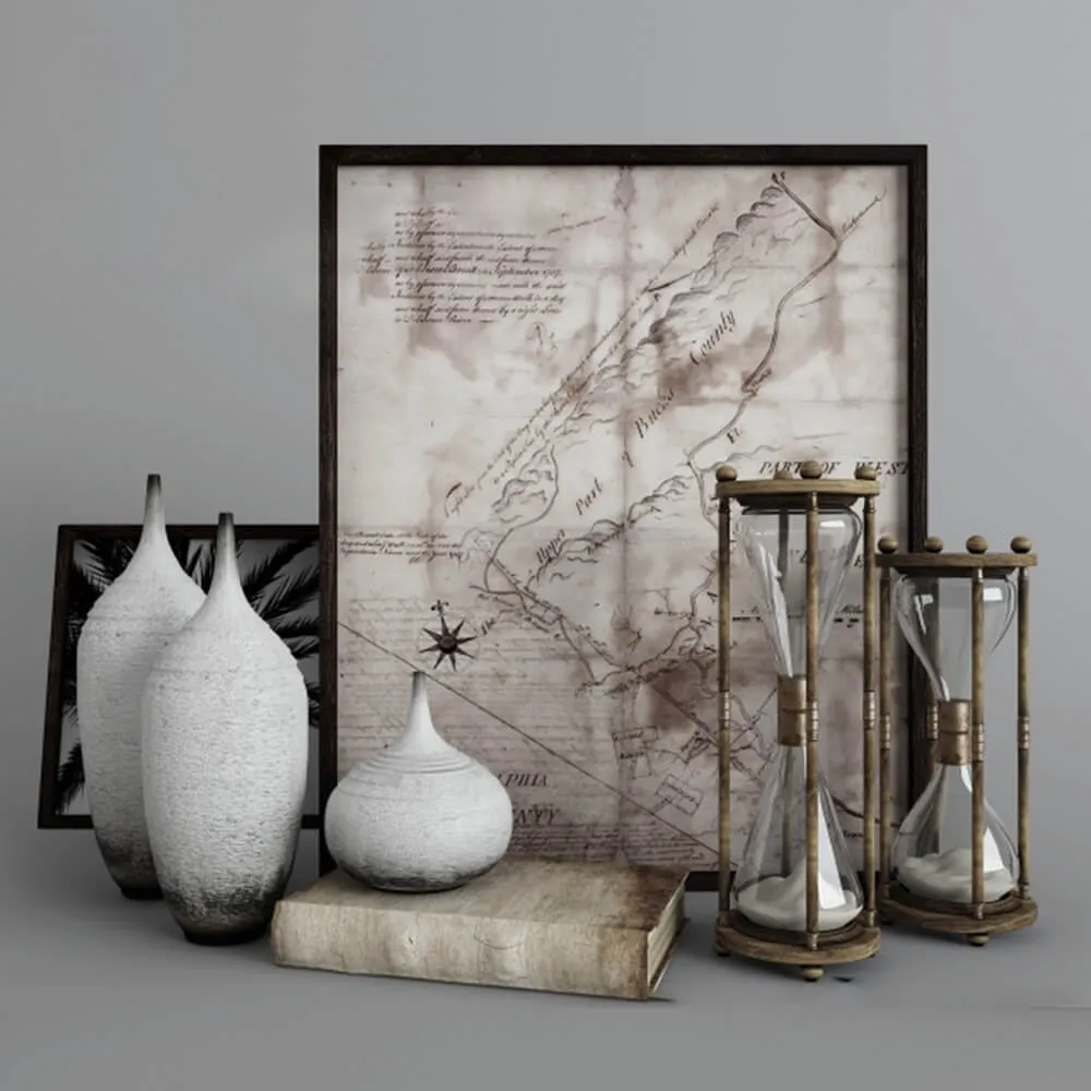 decoration – Antique map sand hourglass book … 3ds Max