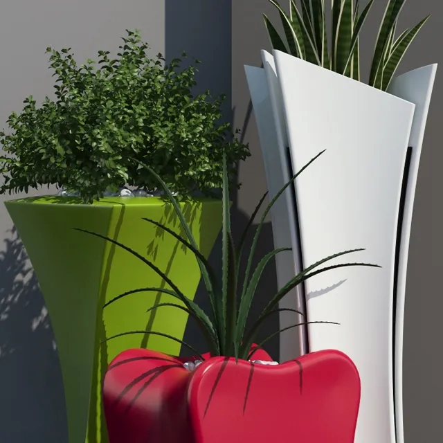decoration – Barcelona design flowerpots set 01 3ds Max