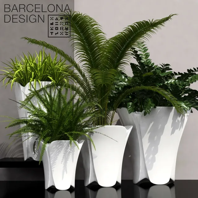 decoration – Barcelona design flowerpots set 02 3ds Max