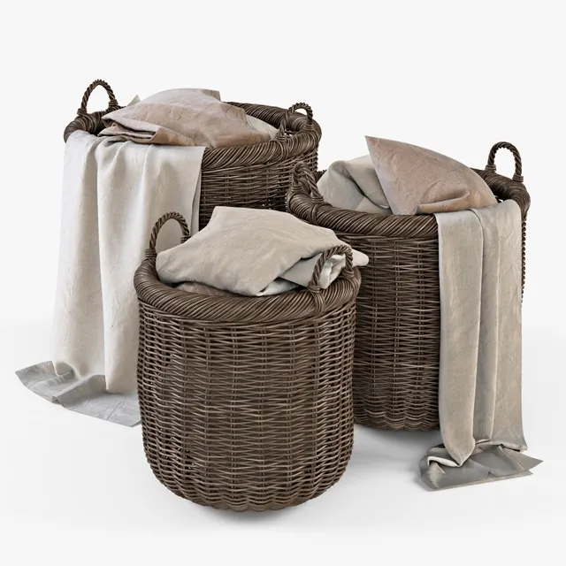 decoration – Basket with linen 007  brown color 3ds Max