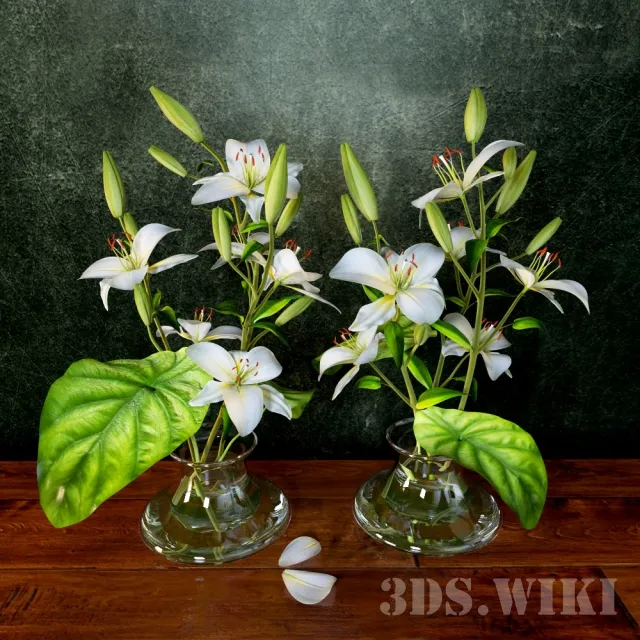 decoration – Beautiful lily flowers in vases 3ds Max
