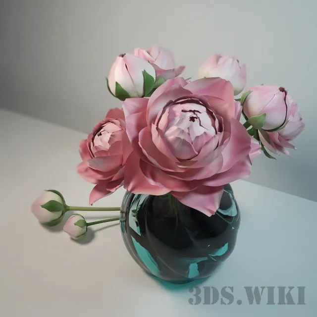 decoration – Beautiful pink peonies in a beautiful vase 3ds Max
