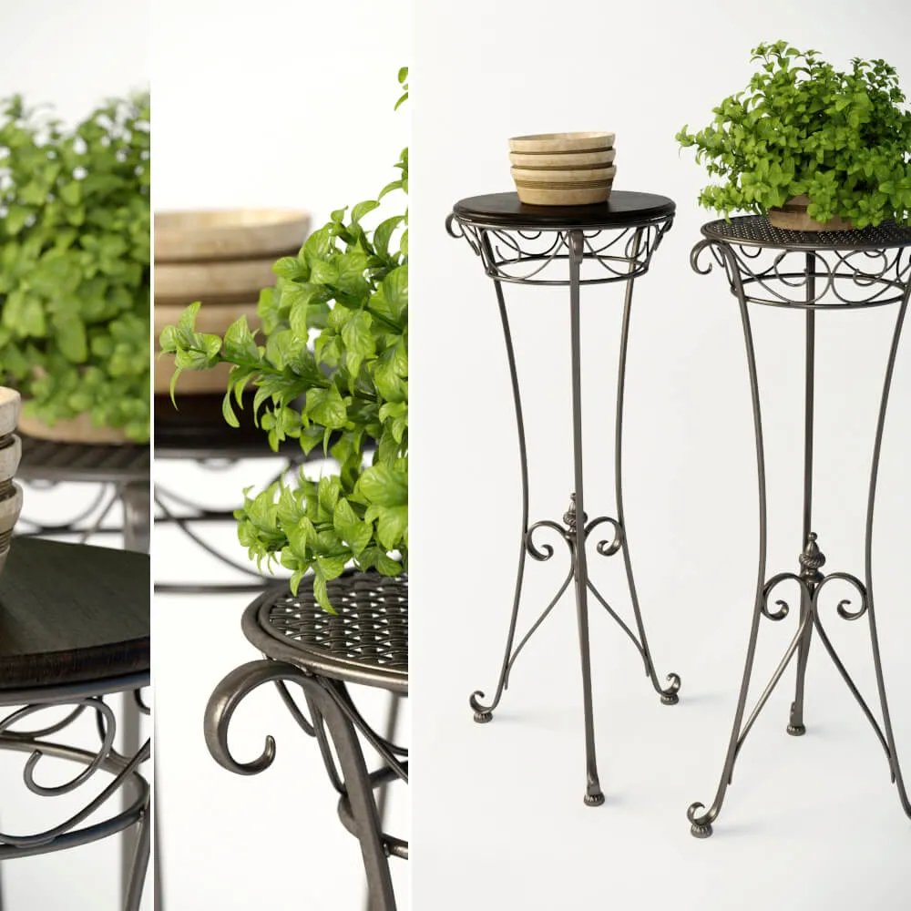 decoration – Beautiful plant on a metal supply 3ds Max